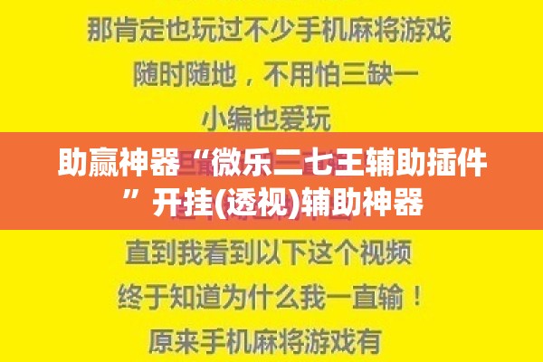 助赢神器“微乐二七王辅助插件”开挂(透视)辅助神器