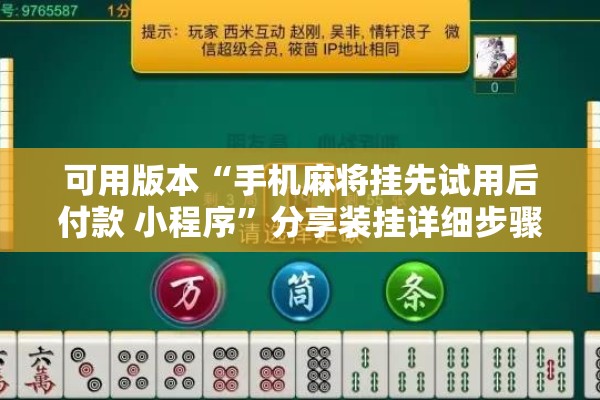 可用版本“手机麻将挂先试用后付款 小程序	”分享装挂详细步骤