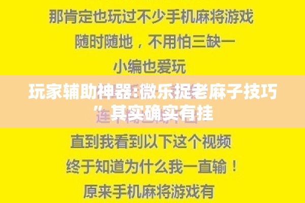 玩家辅助神器:微乐捉老麻子技巧”其实确实有挂
