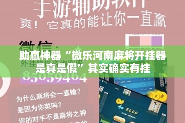 助赢神器“微乐河南麻将开挂器是真是假”其实确实有挂