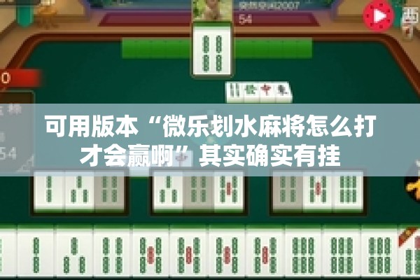 可用版本“微乐划水麻将怎么打才会赢啊”其实确实有挂