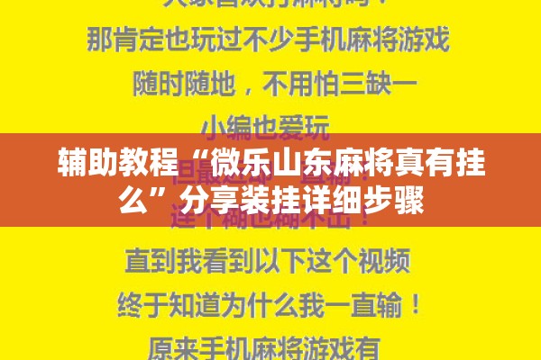 辅助教程“微乐山东麻将真有挂么”分享装挂详细步骤